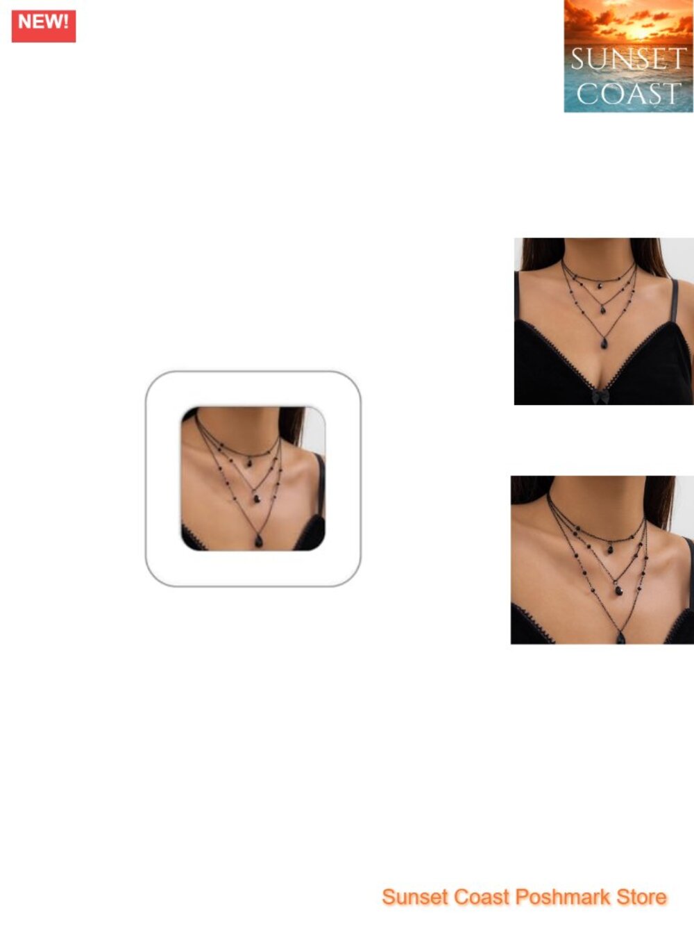 Gothic Y Necklace Crystal Bead Teardrop Pendant Punk Vampire Cosplay Jewelry